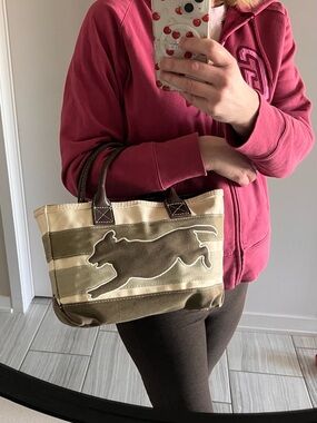 L.L. Bean Canvas Tote in Brown and Cream with Leather Handles